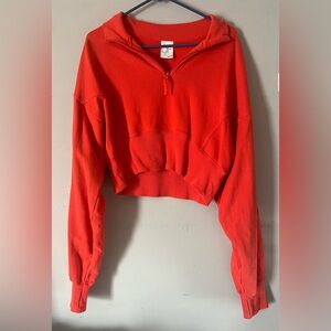 Aerie Red Corset Cropped Varsity Pullover